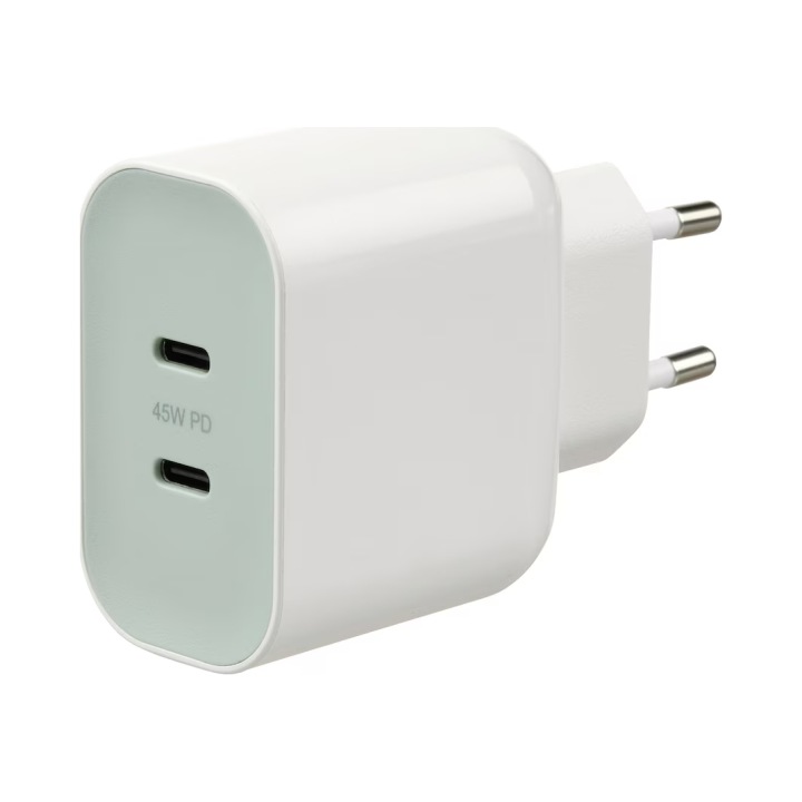 IKEA SJOSS Ładowarka 2 porty USB C 45 W szybkie ładowanie PD 3.0 QC4+ biała - od FASON-LODZ
