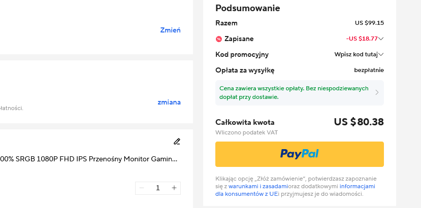 Przenośny Monitor Gamingowy ARZOPA 16,1-calowy 144Hz 100% SRGB 1080P FHD IPS