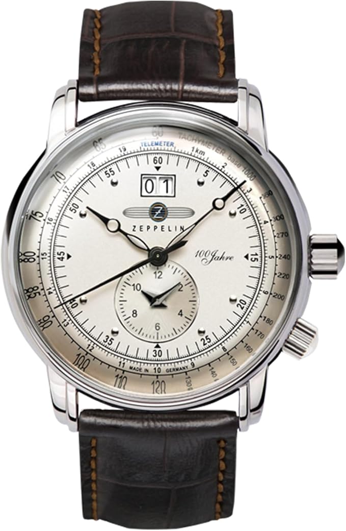 Zegarek ZEPPELIN Special Edition 100 Years 100th Anniversary Silver Dial Stainless Steel Quartz Dual Time 42.3MM Germany Watch 7640-1N Men's Brown