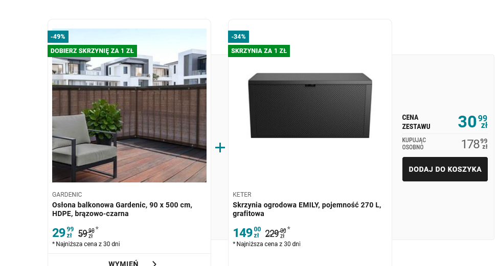 Osłona balkonowa Gardenic 90 x 500 cm HDPE + Skrzynia ogrodowa EMILY pojemność 270 L