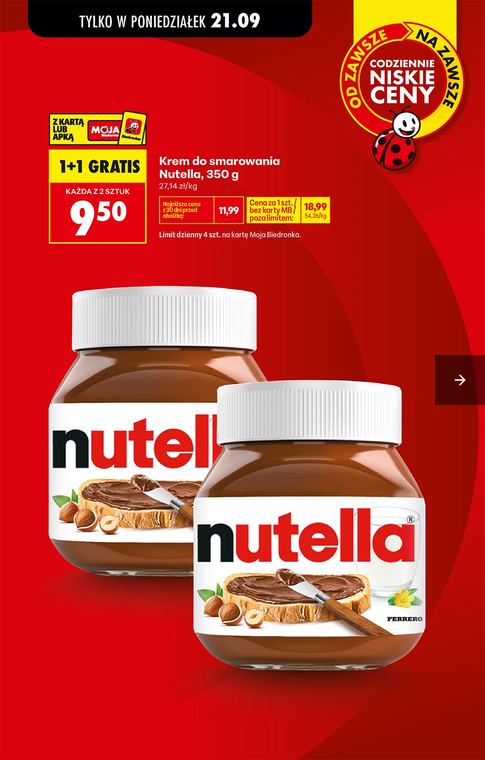 Krem do smarowania Nutella 350g (przy zakupie 2 opakowań) - Biedronka