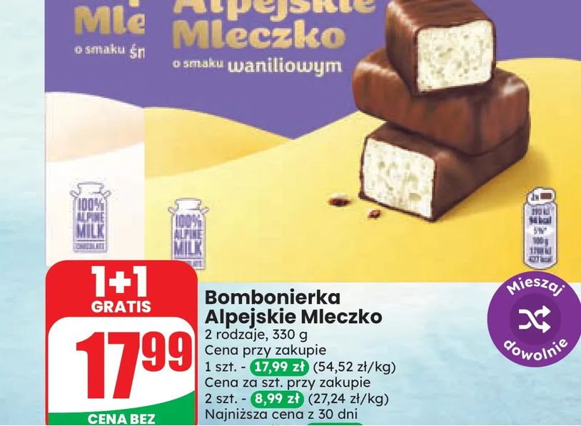 Bombonierka Alpejskie Mleczko 2 rodzaje (1+1 GRATIS) - DINO