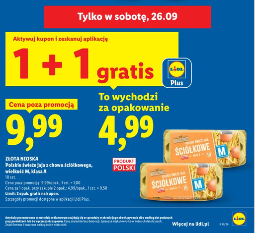 ZŁOTA NIOSKA Polskie świeże jaja z chowu ściółkowego M klasa A (1+1 GRATIS - 50 groszy/jajko) - LIDL