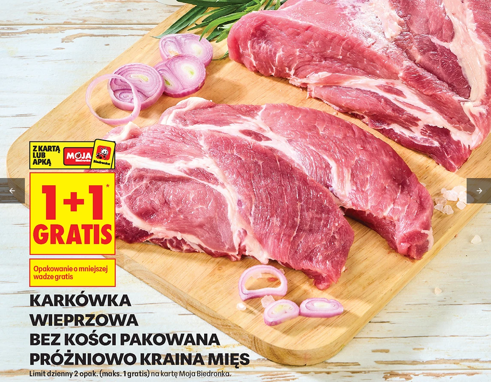 Karkówka wieprzowa bez kości pakowana próżniowo Kraina Mięs (1+1 GRATIS) - Biedronka