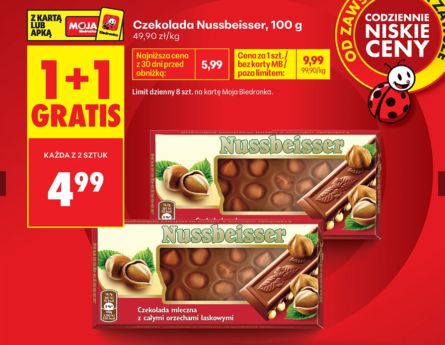 Czekolada Nussbeisser 100g (1+1 GRATIS) - Biedronka