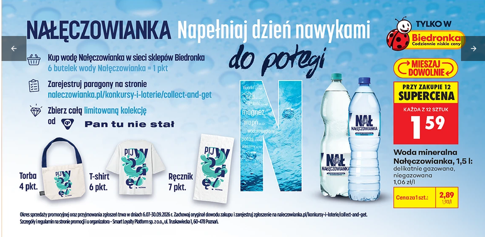 Woda mineralna Nałęczowianka 1.5 L różne rodzaje (przy zakupie 12 butelek) + nagrody do wygrania - Biedronka