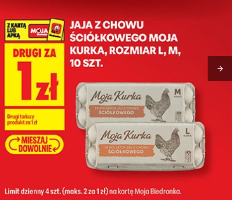 Jaja z chowu ściółkowego Moja Kurka rozmiar L M 10 szt. (drugi produkt za 1 PLN) - Biedronka