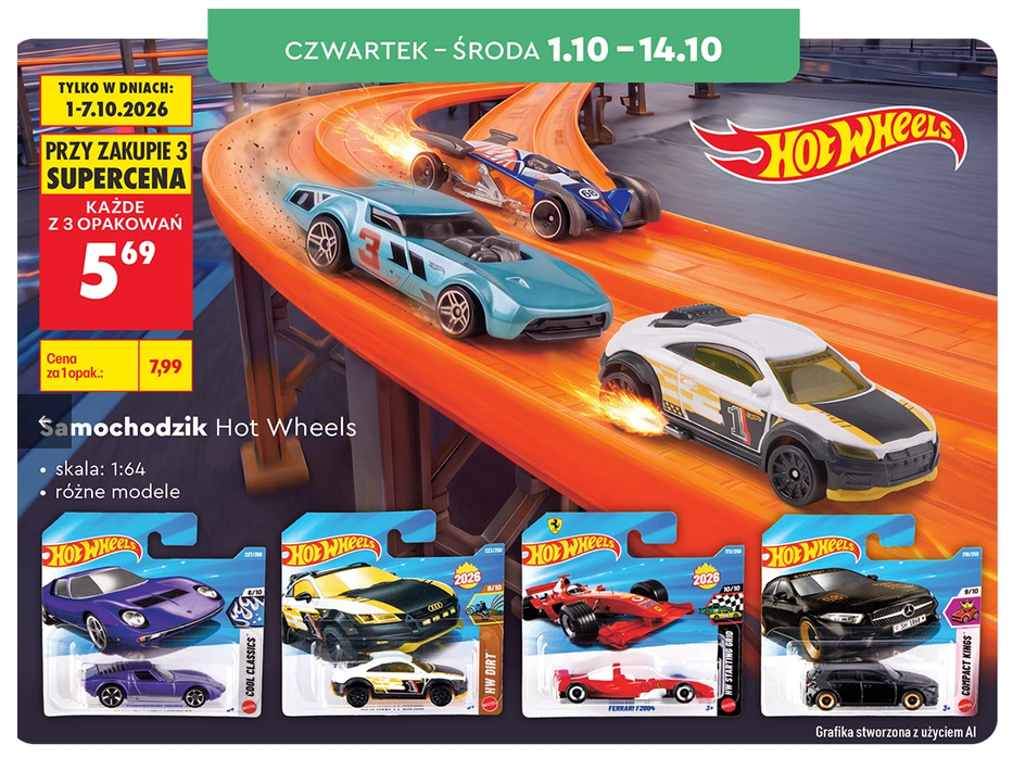 Samochodzik Hot Wheels różne rodzaje (przy zakupie 3 sztuk) - Biedronka