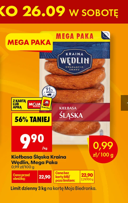 Kiełbasa śląska Kraina Wędlin Mega Paka 1 KG - Biedronka