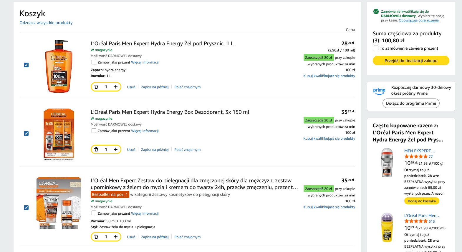 MĘSKI ZESTAW KOSMETYKÓW + 20 PLN na kolejne zakupy (finalnie za 60.80 PLN) - AMAZON