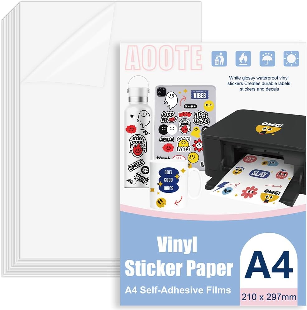 AOOTE 26 kartek papieru A4 do druku naklejek przezroczysta folia samoprzylepna a4 naklejka do drukarki wodoodporna