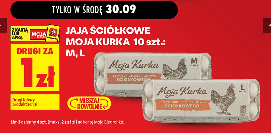 Jajka ściółkowe Moja Kurka 10 sztuk rozm. M lub L (drugi produkt za 1 PLN) - Biedronka