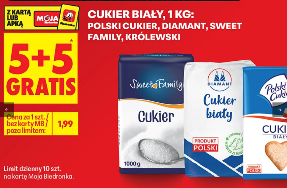 Cukier Biały 1 KG rózni producenci (5+5 GRATIS) - Biedronka