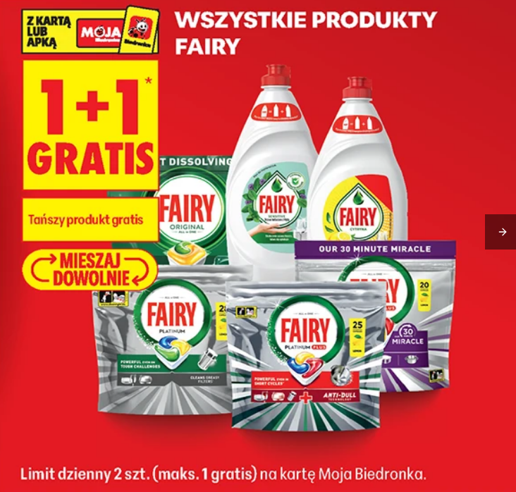 Wszystkie produkty FAIRY ( 1+1 GRATIS) - Biedronka