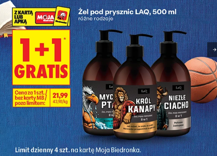 Żel pod prysznic LAQ 500 ML (1+1 GRATIS) - Biedronka