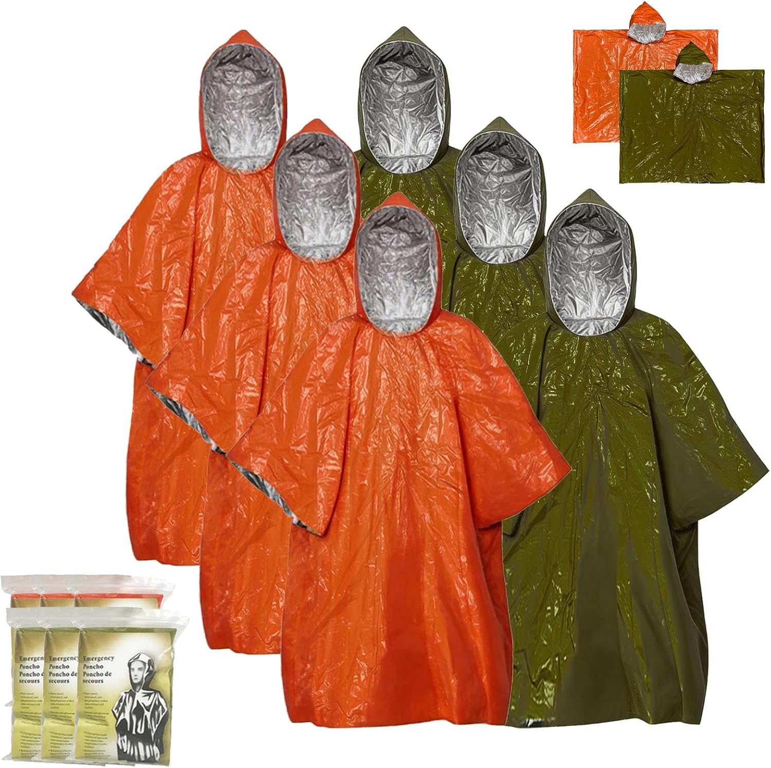 CAAGGMM awaryjny poncho survivalowy 6 sztuk 125 x 100 cm awaryjna kurtka przeciwdeszczowa z folii aluminiowej