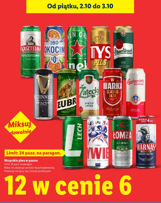 Wszystkie piwa w puszce (12 w cenie 6-ciu sztuk) - LIDL