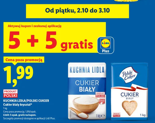 Cukier biały kryształ KUCHNIA LIDLA/POLSKI CUKIER (5+5 GRATIS) - LIDL