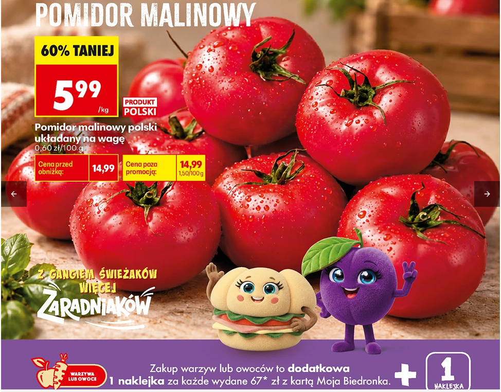 Pomidor malinowy polski układany na wagę 1 KG- Biedronka
