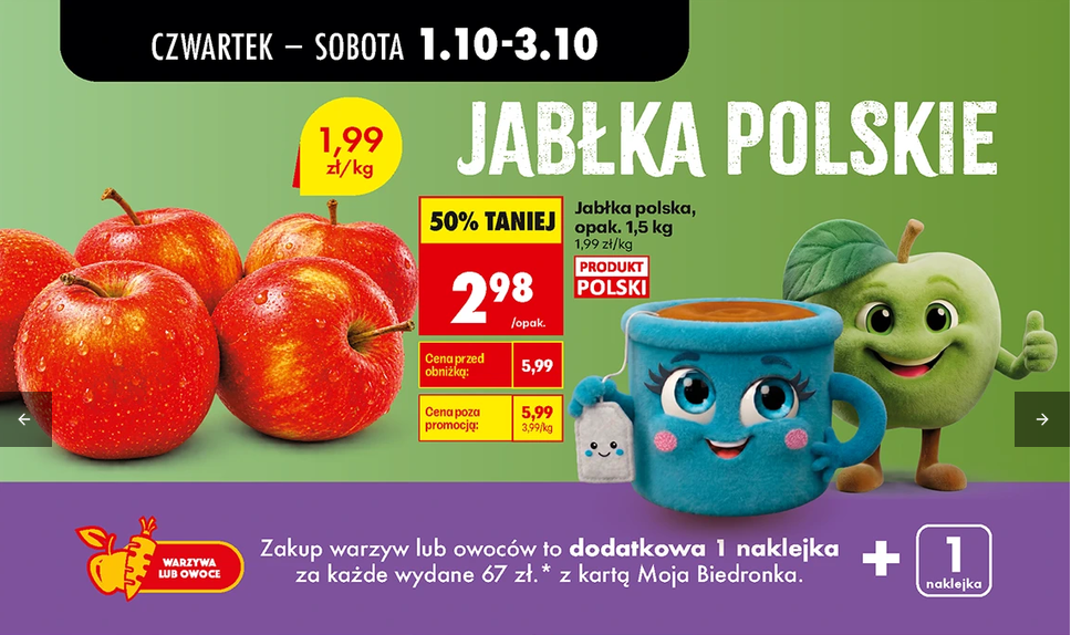 Jabłka polskie opakowanie 1.5 KG (1.99 PLN za 1 KG) - Biedronka