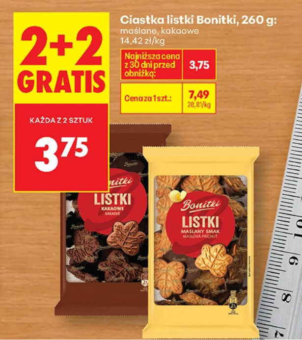 Ciastka listki Bonitki 260g 2 rodzaje (2+2 GRATIS) - Biedronka