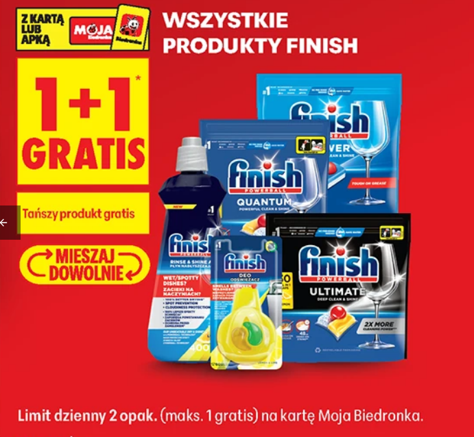 Wszystkie produkty marki FINISH (1+1 GRATIS) - Biedronka