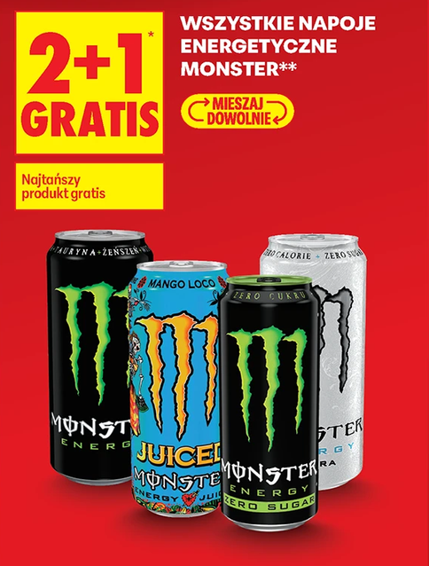 Wszystkie napoje energetyczne MONSTER (2+1 GRATIS) - Biedronka
