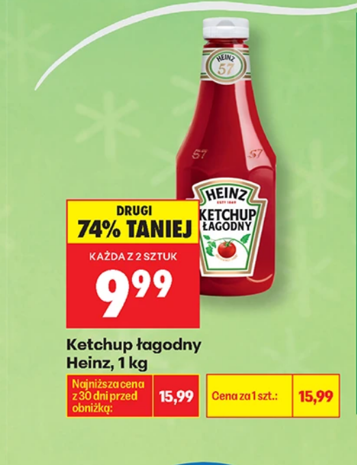 Ketchup łagodny Heinz 1 KG (przy zakupie 2 op.) - Biedronka