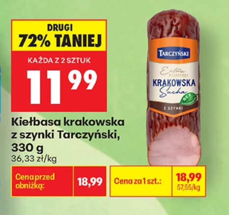 Kiełbasa krakowska z szynki Tarczyński 330g (przy zakupie 2 szt.) - Biedronka