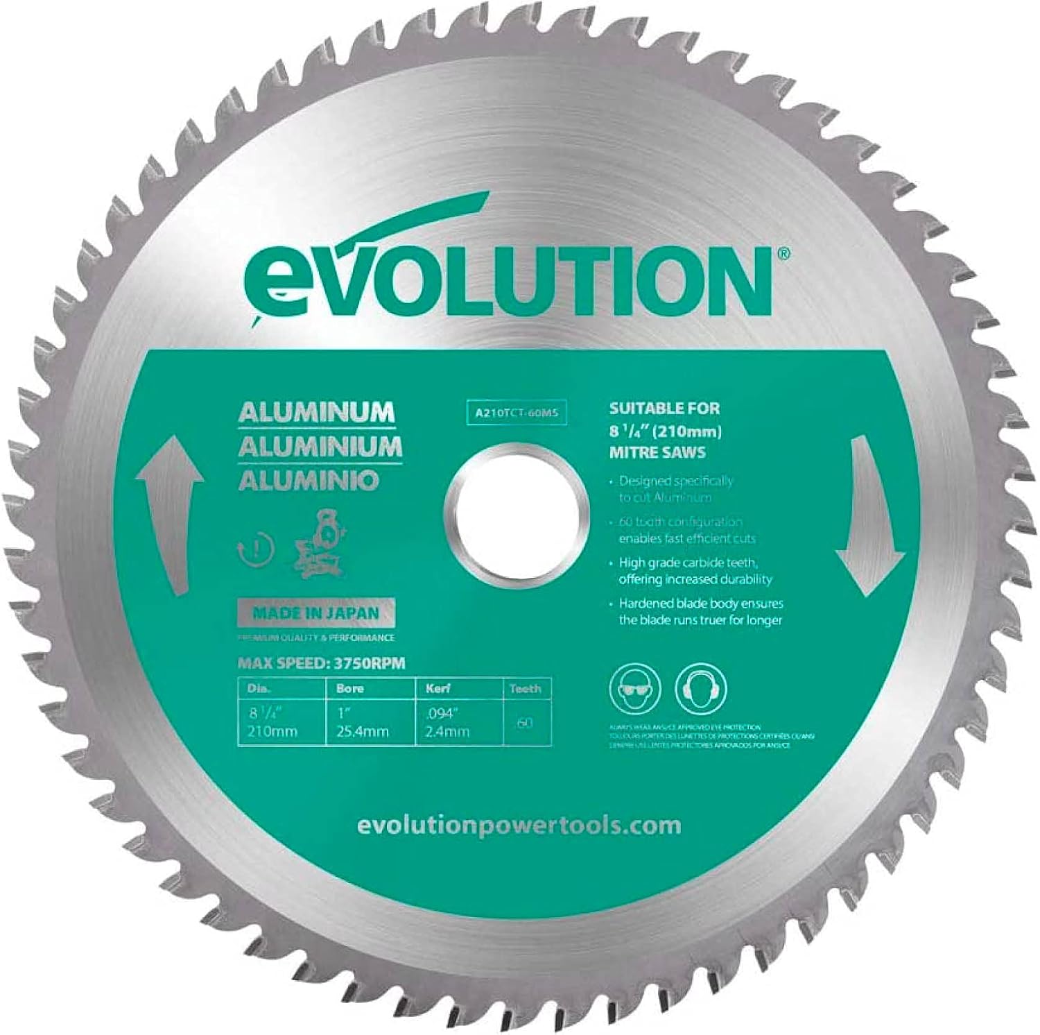 Evolution Power Tools A210TCT-60MS Tarcza Do Cięcia Aluminium Do Pił Ukośnych 210 mm