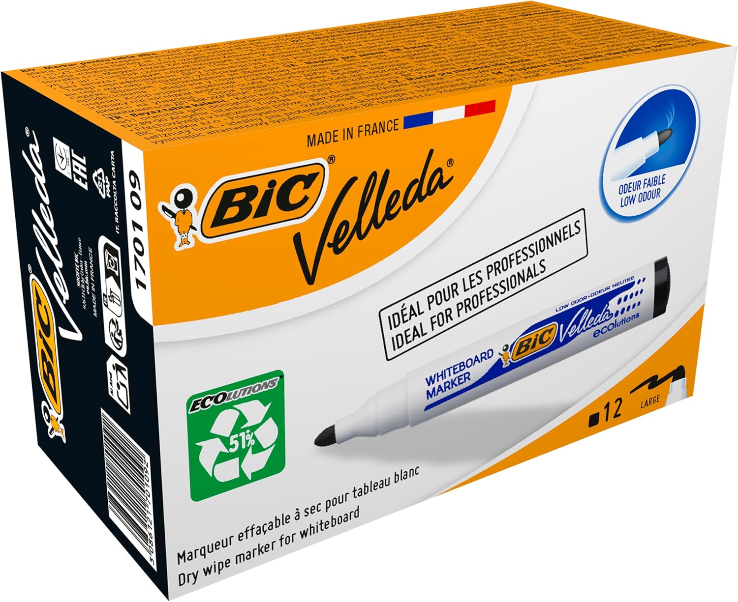 BIC Velleda Ecolutions 1701 Marker suchościeralny czarny okrągła końcówka Pudełko 12szt