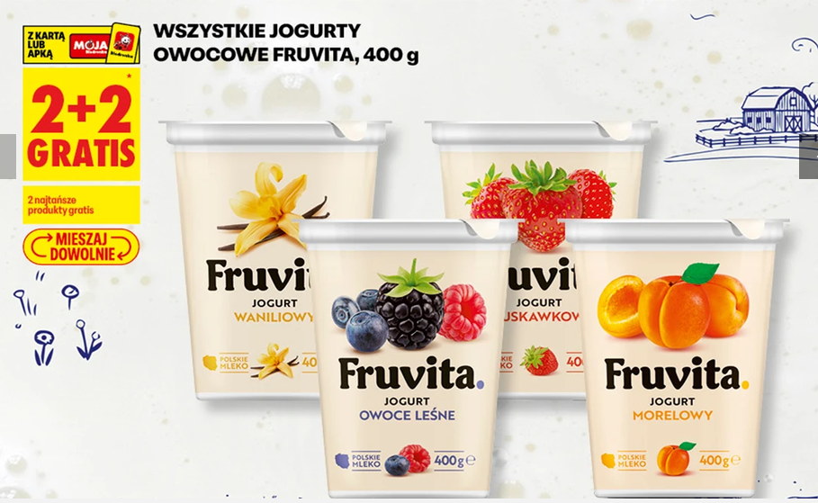 Wszystkie jogurty owocowe FRUVITA 400g (2+2 GRATS) - Biedronka