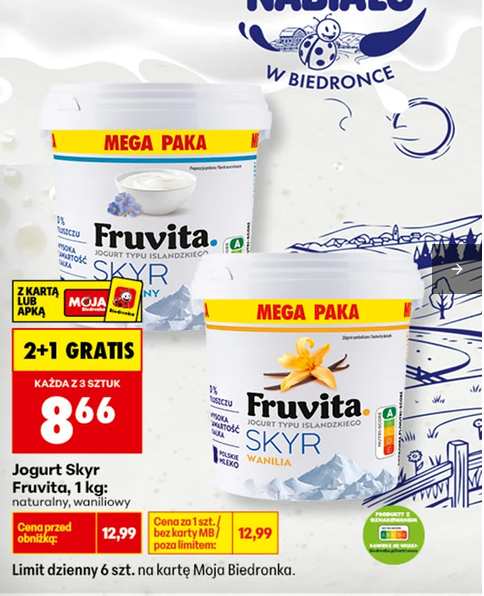 Jogurt Skyr FRUVITA różne rodzaje 1 KG (2+1 GRATIS) - BIedronka