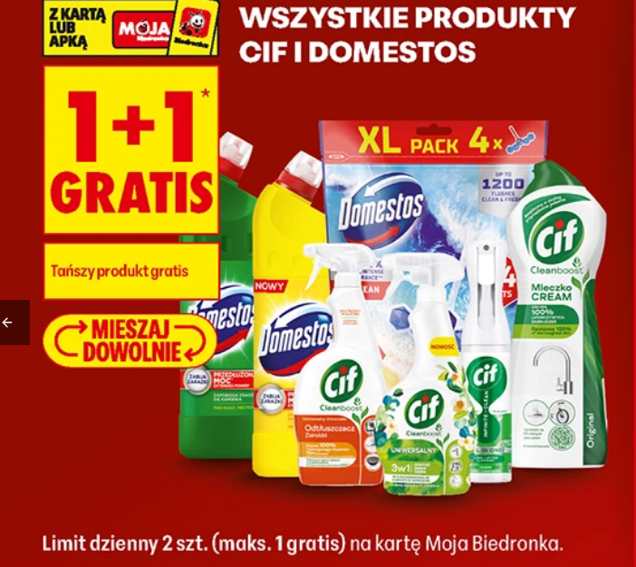 Wszystkie produkty CiF i DOMESTOS (1+1 GRATIS) - Biedronka