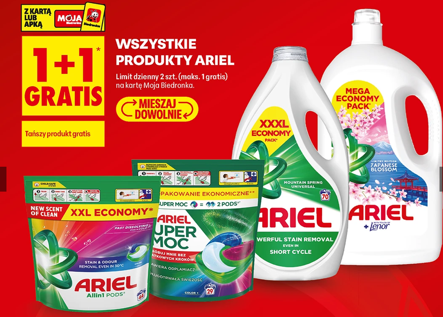 Wszystkie produkty ARIEL (1+1 GRATIS) - Biedronka