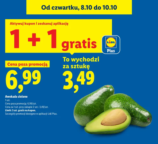 Awokado zielone 1 sztuka (1+1 GRATIS) - LIDL