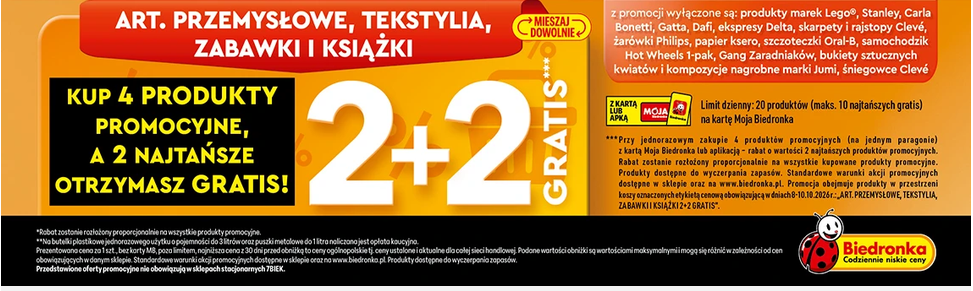 Art. przemysłowe tekstylia zabawki i książki (2+2 GRATIS) - Biedronka