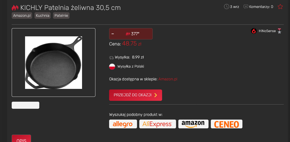 KICHLY Patelnia żeliwna wstępnie przyprawiona do grillowania 30,5 cm