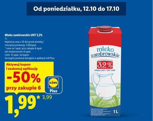 Mleko zambrowskie UHT 3.2% (przy zakupie 6 op.) - LIDL