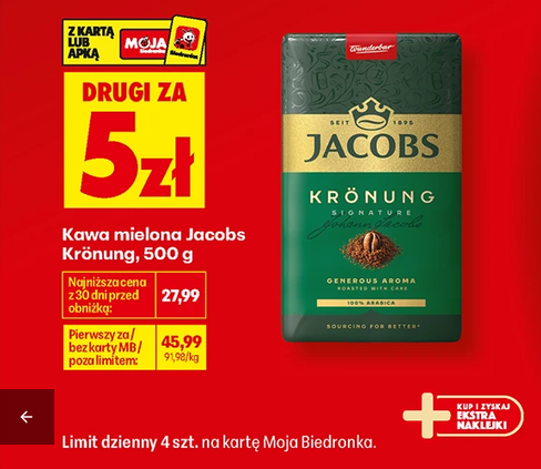 Kawa mielona Jacobs Kronung 500g (druga sztuka za 5 PLN) - Biedronka