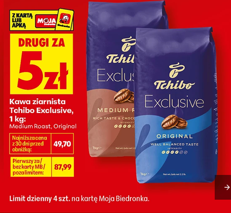 Kawa ziarnista Tchibo Exclusive 2 rodzaje do wyboru (drugie opakowanie za 5 PLN) - Biedronka