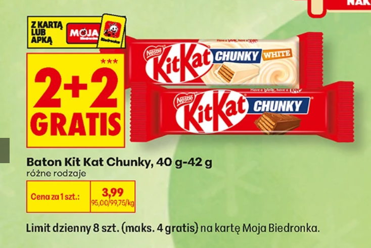 Baton Kit Kat Chunky różne rodzaje 40-42g (2+2 GRATIS) - Biedronka