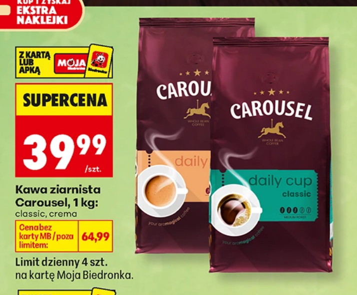 Kawa ziarnista Carousel classic lub crema 1 KG - Biedronka