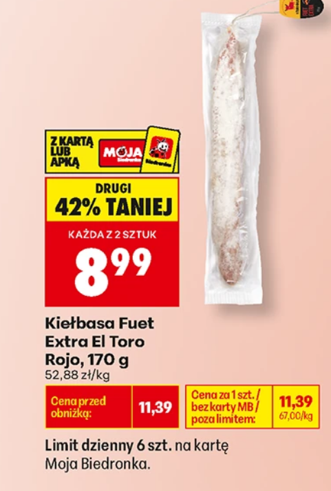 Kiełbasa Fuet Extra El Toro Rojo 170g (przy zakupie 2 sztuk) - Biedronka