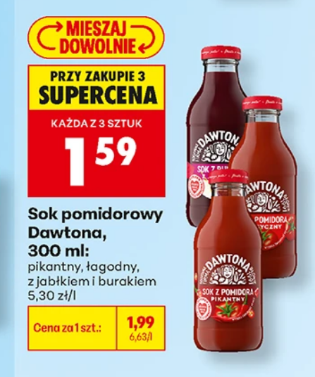 Sok pomidorowy Dawtona różne rodzaje 300 ML (przy zakupie 3 butelek) - Biedronka