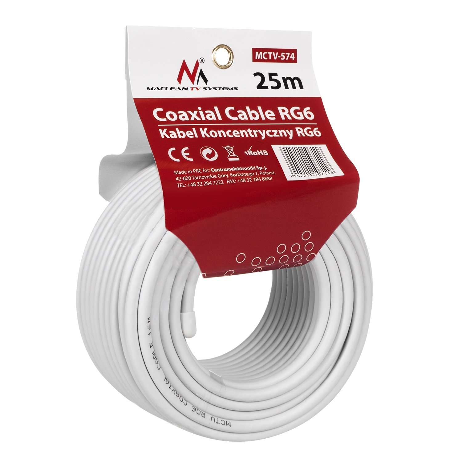 Maclean MCTV-574 Kabel Satelitarny Antenowy 25 m Koncentryczny RG6 1.0CSS SAT AV (100 M w opisie)