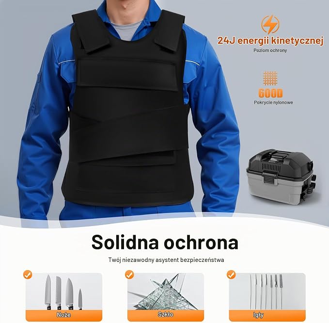 Estabeter Kamizelka chroniąca ciało 50 x 58 cm z zabezpieczeniem przed kłuciami + rękawice ochronne