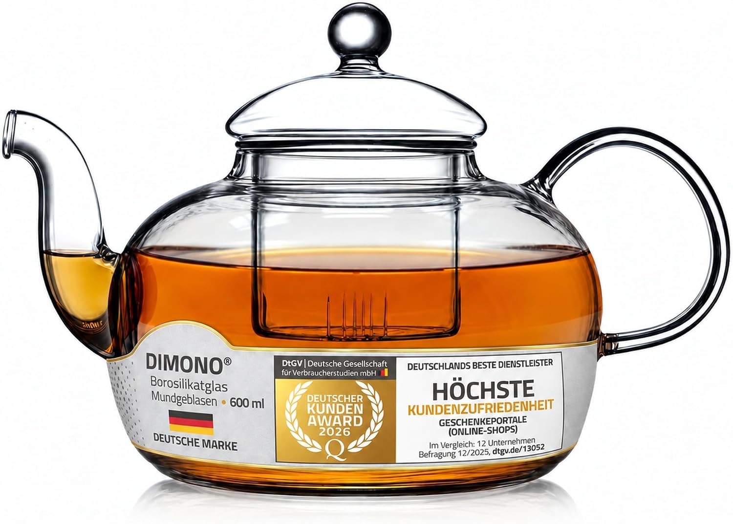DIMONO® Szklany Dzbanek do Herbaty 600 ml z Sitkiem i Filtrem