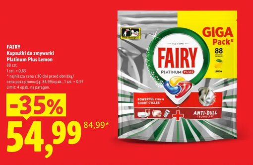 FAIRY Kapsułki do zmywarki Platinum Plus Lemon 88 szt. (0.62 PLN/za szt.) - LIDL