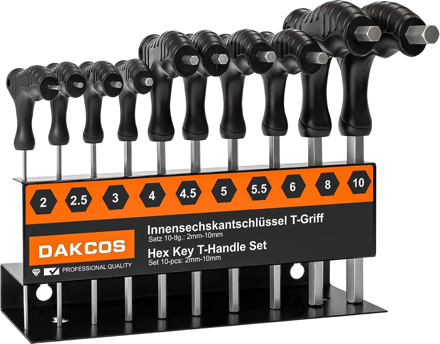 DAKCOS Zestaw 10 kluczy imbusowych z rączką T klucze imbusowe 2–10 mm (3 kolory do wyboru)